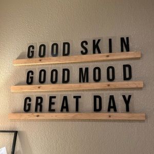 Letter ledge. Black letters. Walnut wood stain.